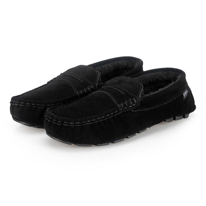 Isotoner® Mens Fur Lined Suede Moccasin Slipper Black Extra Image 1